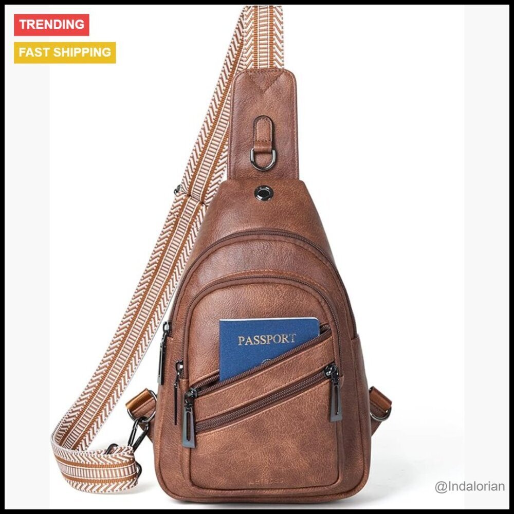 Vegan Leather Crossbody Sling Bag Adjustable Strap Travel Purse Fanny Pack